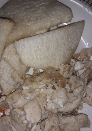 A picture of Fried yam with egg.