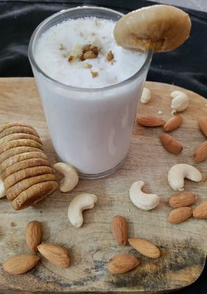 A picture of ALMONDS FIG MILK SHAKE .