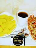 Boiled irish potatoes with sauce and black tea