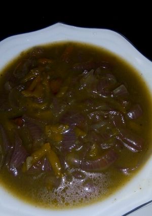 A picture of Onion and carrot soup.