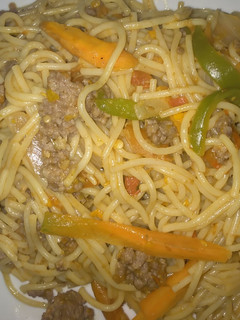 A picture of Mince meat spaghetti.