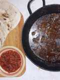 Wok spinach pork, naan and tomato pickle🍅🧄🧅🥬🌶️