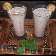 Oats banana smoothie in coconut milk A picture of Oats banana smoothie in coconut milk.
