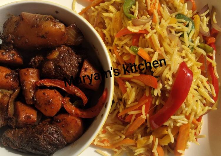 Simple Way to Prepare Super Quick Homemade Stir fried vegetable rice and pan grilled beef