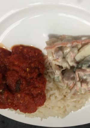 A picture of Chicken Stew and Rice.