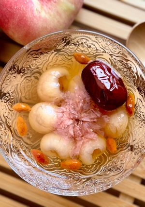 A picture of 🌱 Longan and Red Date Sweet Soup with Salted Cherry Blossoms.
