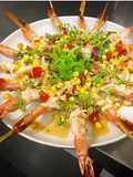 Prawns skewers with Lime and tequila corn salsa