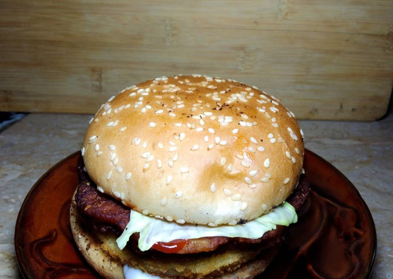 Double patty burger with Hung curd sauce