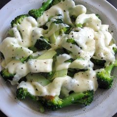 A picture of Pan-fried Broccoli with Cheesy Sauce.