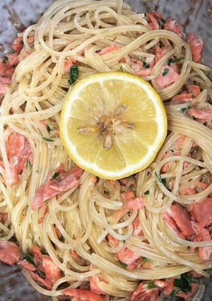 Une photo de Pâtes au saumon et crème fraîche