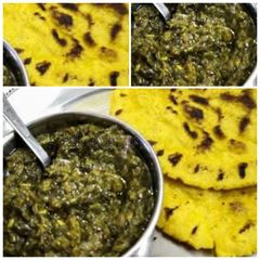 A picture of Saag or makki ki roti.
