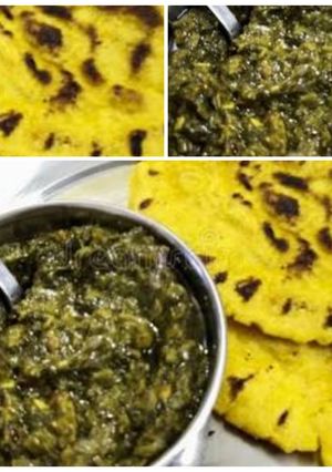 A picture of Saag or makki ki roti.