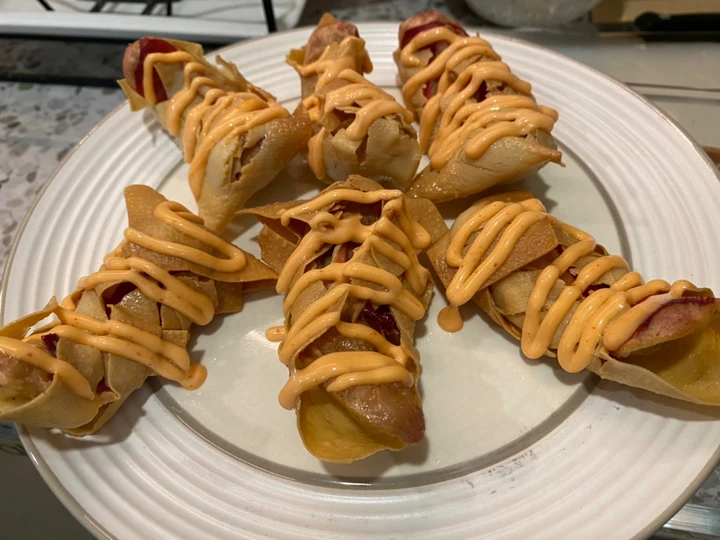 Cara Gampang Membikin Resep  Pangsit goreng isi sosis yang Enak Banget, Enak