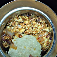 A picture of Boiled yam and egg sauce.
