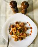 Creamy Pasta in Fajita Seasoning with Dry Chicken Manchurian