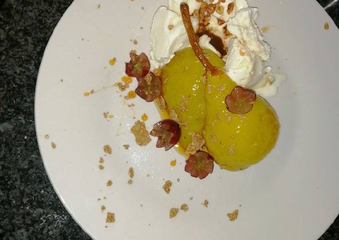 Pears poached in white wine