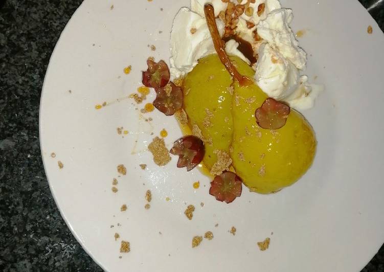 Pears poached in white wine