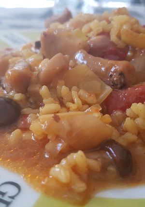 Una foto de Arroz meloso de setas con puerro