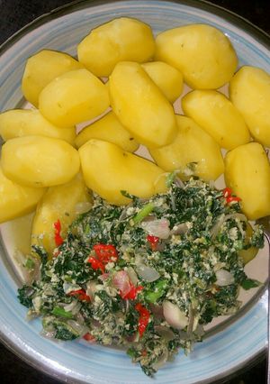 A picture of Irish potatoes and vegetable omelette.