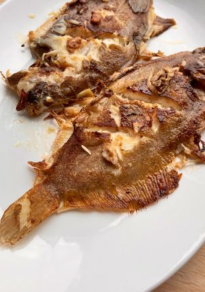 A picture of Pan-seared butter soy sauce Lemon sole fish🐟.