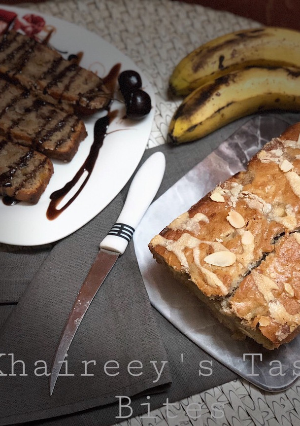 A picture of Banana, peach, and almonds Bread.
