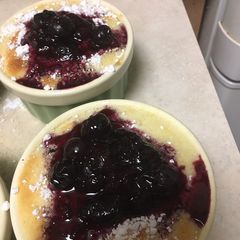 A picture of Baked lemon pudding with B.C. blueberry compote.