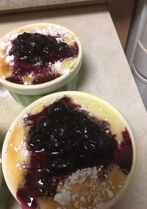 A picture of Baked lemon pudding with B.C. blueberry compote.