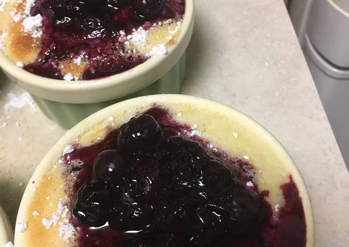 Baked lemon pudding with B.C. blueberry compote