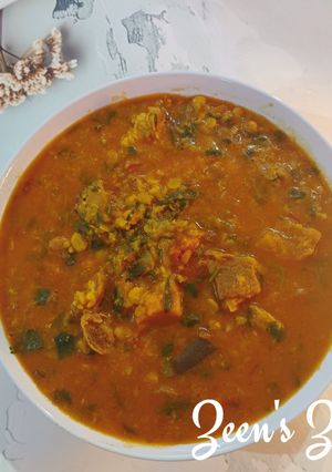 A picture of Dhansak Mutton - A Parsi Dish with Lentils and Meat.