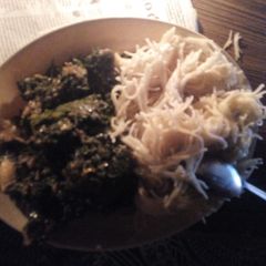 A picture of Spaghetti, mchicha nyama #authour Marathon.