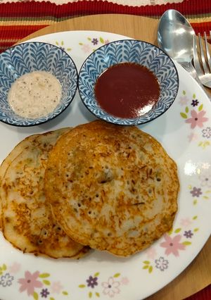 A picture of Vegetable pancakes with idli batter.