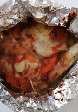 Una foto de Reineta al horno envuelto en papel de aluminio para cocinar