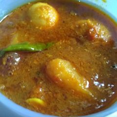 Egg curry with fried onion paste A picture of Egg curry with fried onion paste.