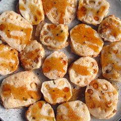 A picture of Fried Stuffed Lotus Root.