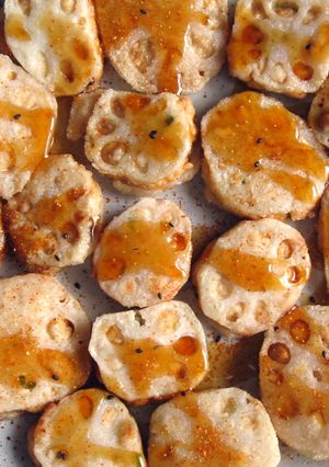 A picture of Fried Stuffed Lotus Root.