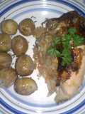 Pollo relleno con Cambur y Cebolla
