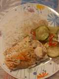 Salmón al horno con amor, más caldito de todo mariscos