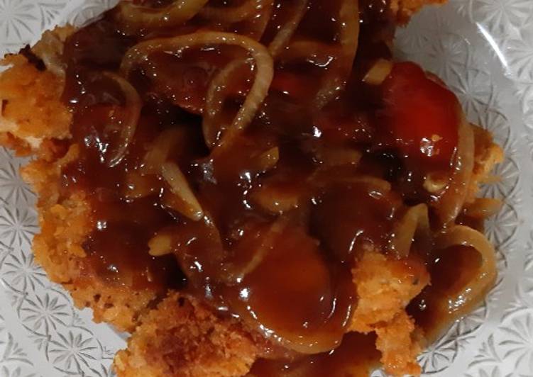 Langkah Mudah untuk Membuat Chicken katsu with blackpaper sauce Anti Gagal