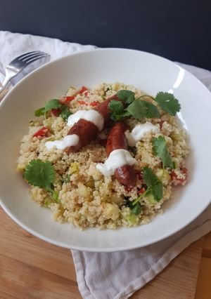 Une photo de Couscous froid revisité et merguez