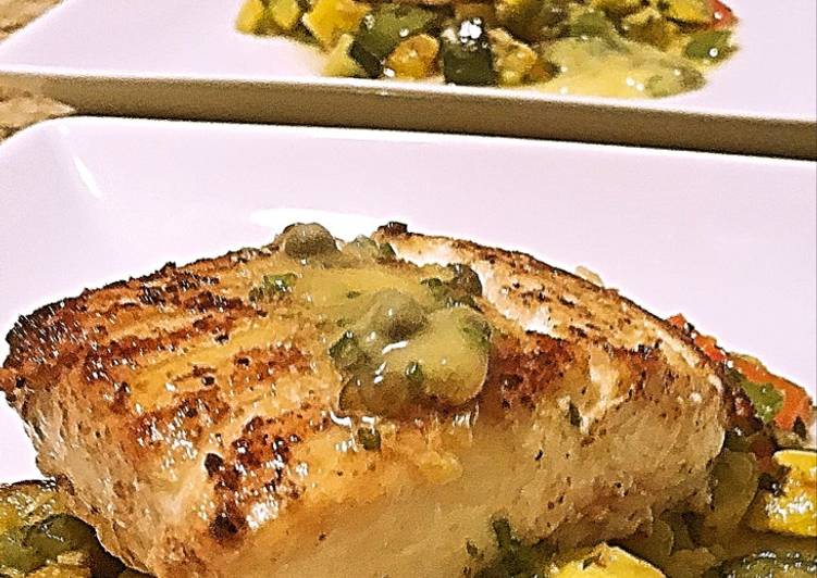The Simplest Way to Cook Perfect Wild halibut with lemon honey butter caper sauce and succotash