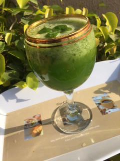 A picture of Cucumber, mint and lemon juice.