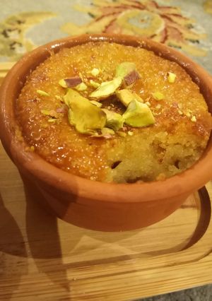 صورة لوصفة بسبوسة طازجة بالقشطة