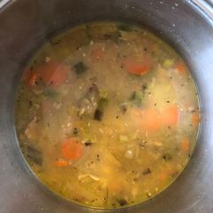 Chicken Stock, Leek, Carrot & Bean Broth A picture of Chicken Stock, Leek, Carrot & Bean Broth.