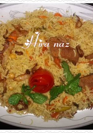 A picture of Beef chana Biryani.