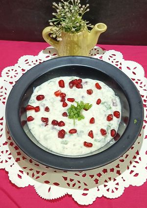 A picture of Cucumber and Pomegranate Raita.