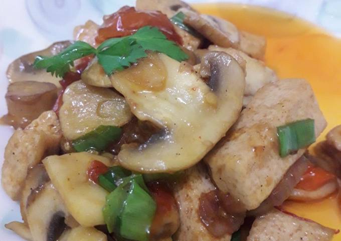 Resep 🍄🍄Jamur Kancing Tahu Saus Tiram🍄🍄 Anti Gagal