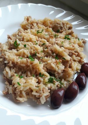 O poză a rețetei Orez cu carne de porc și parmezan.