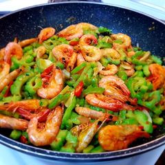 Tumis pare (stir fried bitter gourd) A picture of Tumis pare (stir fried bitter gourd).