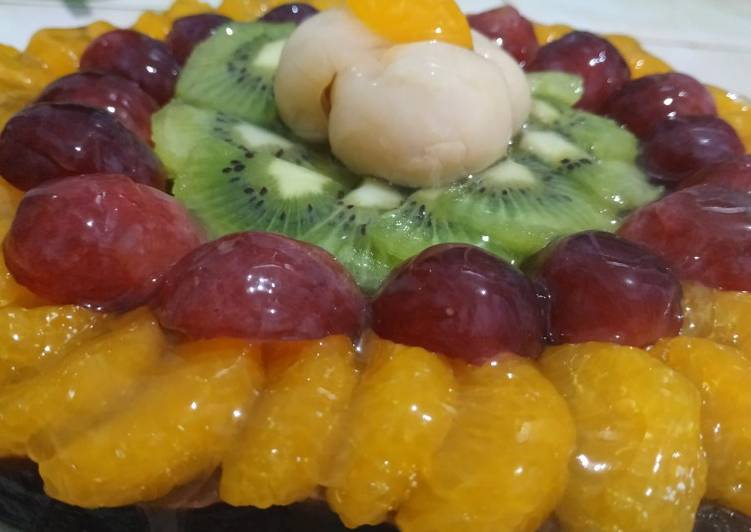 Bagaimana Cara Memasak Lezat Puding topping buah (pengganti kue ulang tahun)  #PertamaPerdana