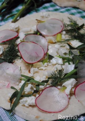 A picture of Traditional Herb salad with bread and cheese OR Sabzi Khordan.